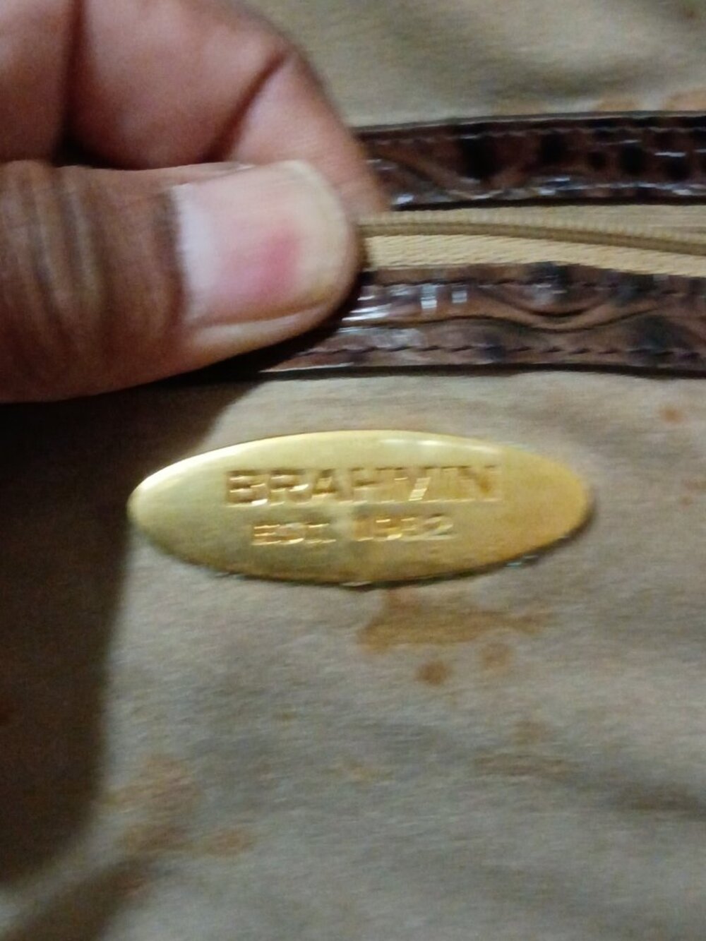 Brahmin Pecan Brown Crocodile Croc Embossed Leather Purse Handbag Dome Top - Picture 6 of 13
